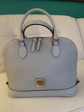 Dooney Pebble Grain Zip Zip Satchel in Gray with strap